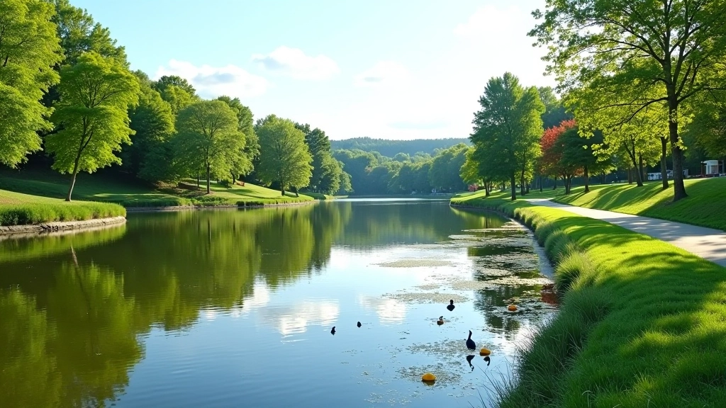 Serene fishpond scenery in Třeboň spa park