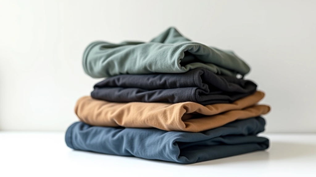 Neatly organized pile of layered clothing items suitable for outdoor walking - base layer, fleece, and windproof jacket