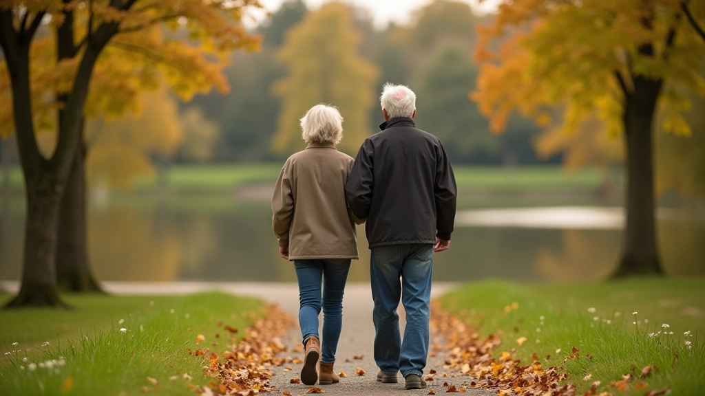 Seniors enjoying peaceful nature walk in Třeboň area